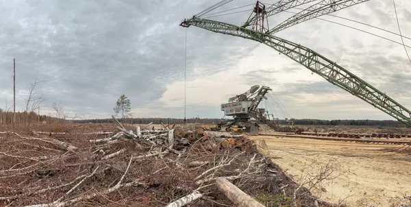 Faldende skove nær sandgraven. Teknologi til karriereudvikling - Stock-foto