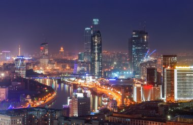 Moskova şehir manzarası, gece Üstten Görünüm