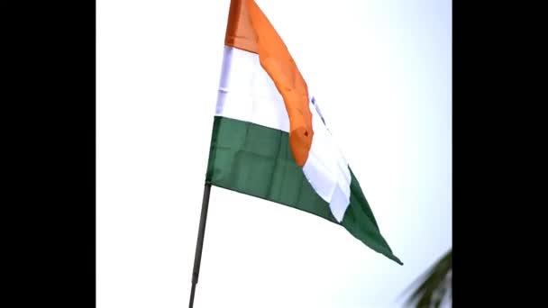 Día de la Independencia de la India celebrado por todos los indios con el izamiento de la bandera nacional india ondeando de izquierda a derecha. — Vídeos de Stock