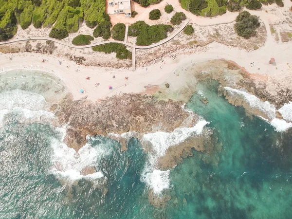 Aerial view with drone of the sea coast. Formentera island, Spain.