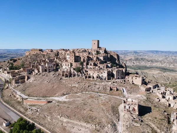 Luchtfoto Van Een Mysterieuze Spookstad Craco Italië — Stockfoto