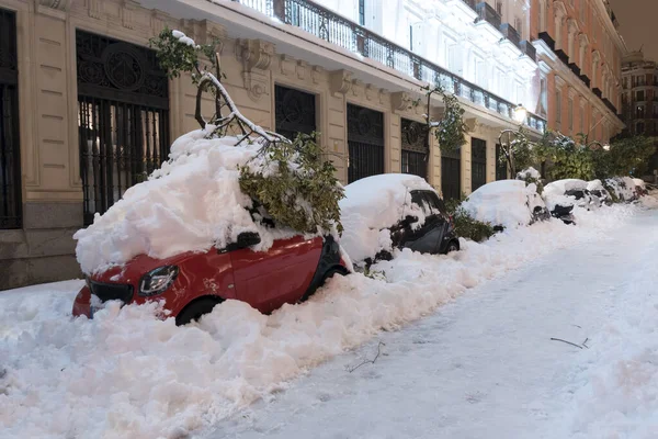 Stad Een Grote Sneeuwval Madrid Filomena Storm — Stockfoto