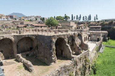 İtalya 'daki Herculaneum Roma arkeolojik sahasının manzarası.