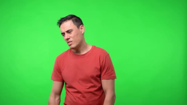 Sad man, sorry for something. Chroma green background. — Stock Video