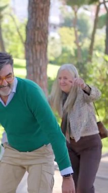 Mutlu çiftler birlikte eğlenirken erkekler parktaki eşlerine sırt sırta biniyor.