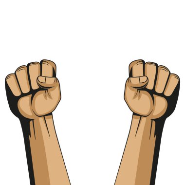 İki yumruk çiziminin vektör çizimi. Protesto onaylandı. Beyaz arkaplan.