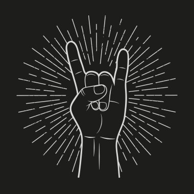 El gösterimi kaya işareti. Eski tarz. Siyah arkaplan.