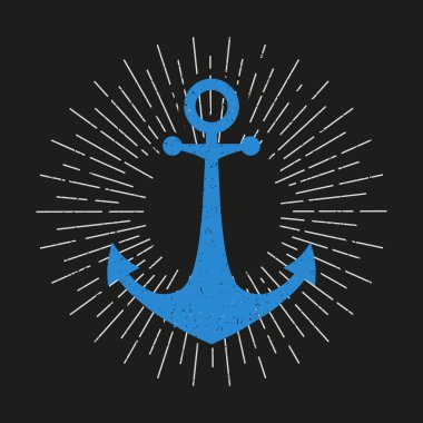 Grunge dokusuyla retro tarzında mavi çapa. Vektör.