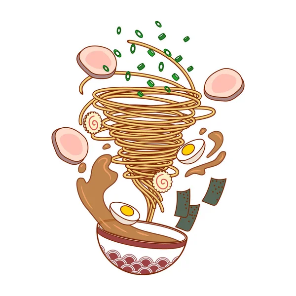 Illustrazione Vettoriale Del Ramen Tornado Tagliatelle Cibo Giapponese — Vettoriale Stock