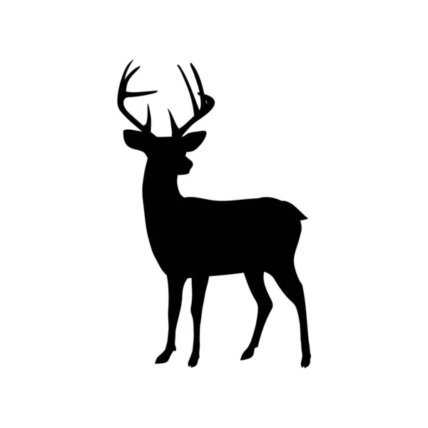 Black Vector Silhouette Horned Deer Isolated — Stock Vector