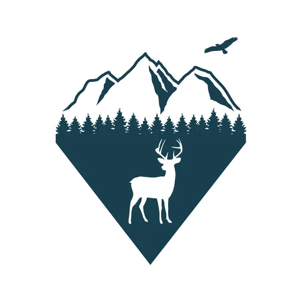 Wildes Leben Logo Design Wald Berge Und Hirsche — Stockvektor