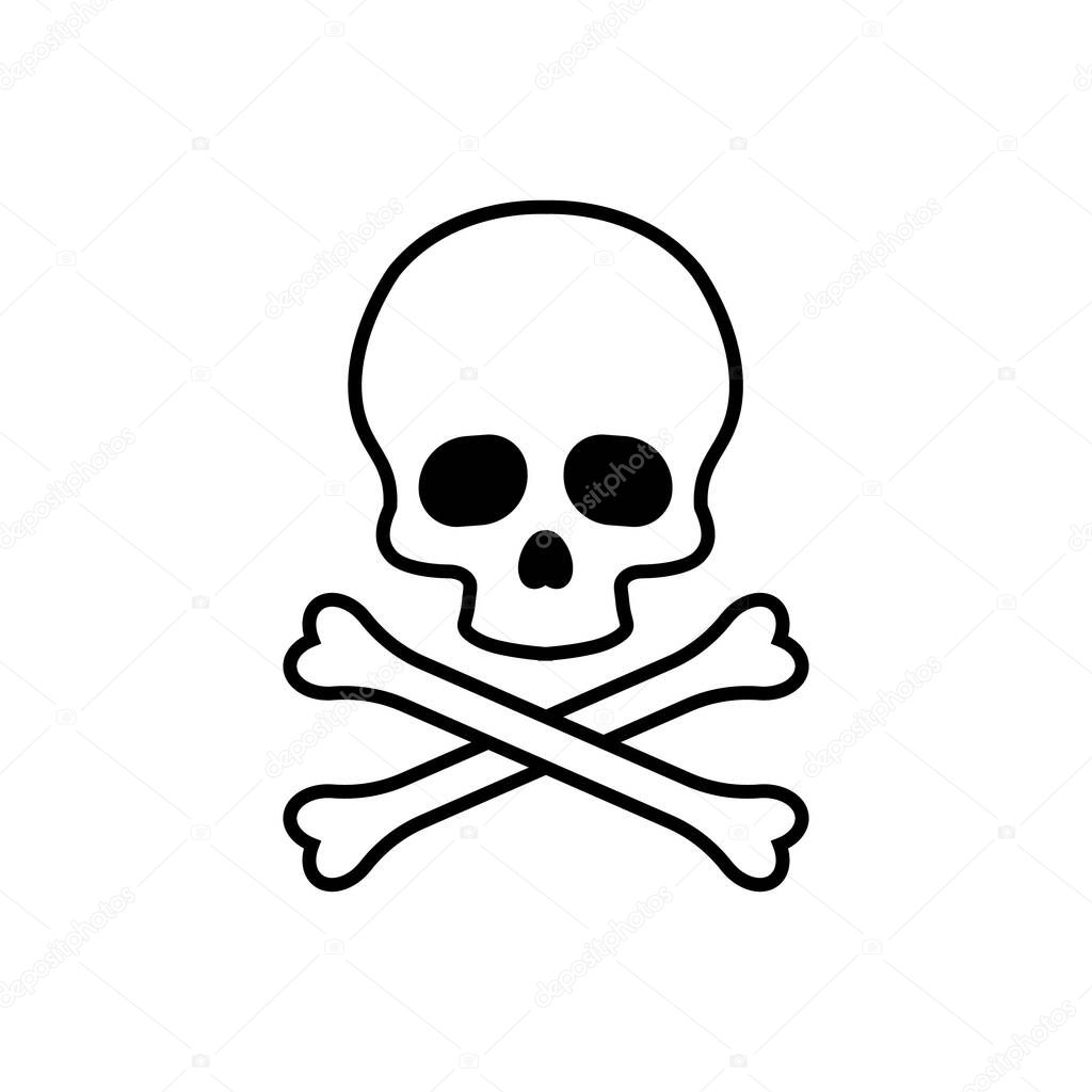 Skull with bone. Vector illustration on withe background.