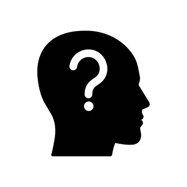 Düz stil soru işareti simgesi olan bir kafa. Vektör.