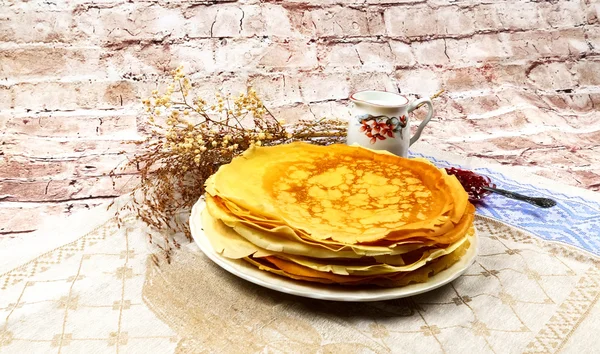 Breakfast, cream, milk, pancake, food, homemade, plate — Stock Photo, Image