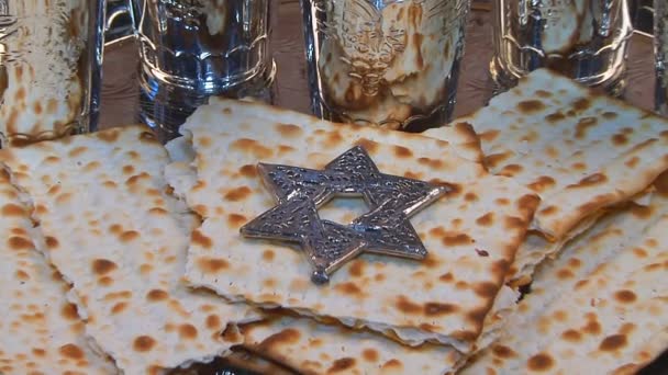 Passover Fısıh hamursuz ekmek şarap — Stok video