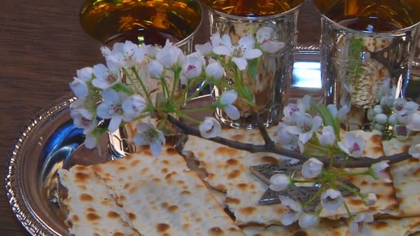 Passover Fısıh hamursuz ekmek şarap — Stok video