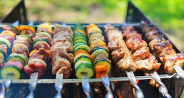 Et ve sebze şiş ızgara doğada