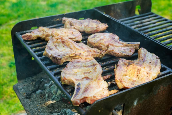 明火上的猪肉牛排 — 图库照片