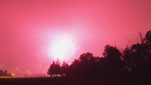 Exhibición de fuegos artificiales con año de fuegos artificiales — Vídeo de stock