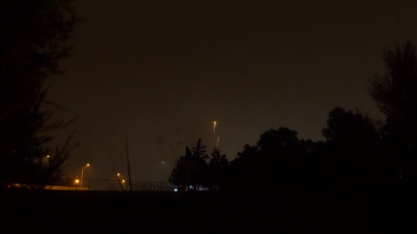 Fuegos artificiales de colores brillantes en el cielo nocturno — Vídeo de stock