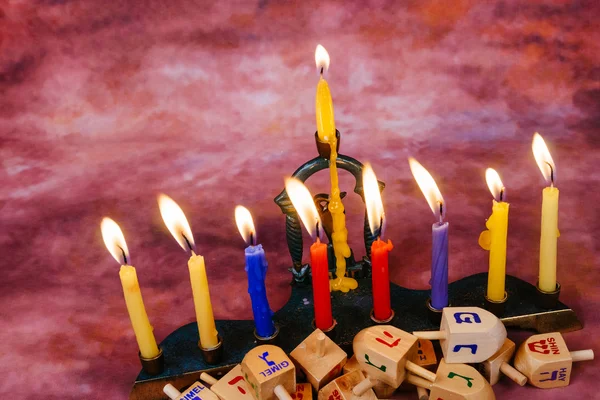 Hanukkah menorah con velas feliz quema —  Fotos de Stock