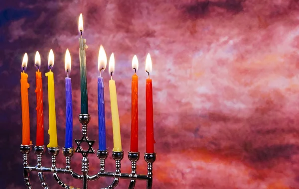 Image of jewish holiday Hanukkah background with menorah traditional — Stock Photo, Image