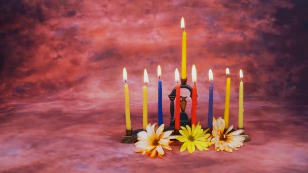 Lighting Hanukkah Candles Hanukkah celebration — Stock Video