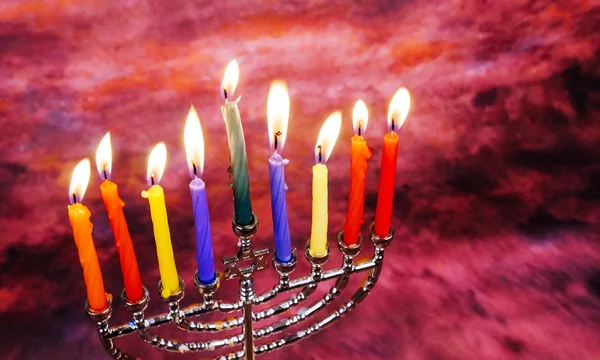 Imagem de férias judaicas Hanukkah fundo com menorah tradicional — Fotografia de Stock