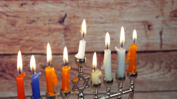 Ханука свічки Святкування єврейського свята — стокове відео