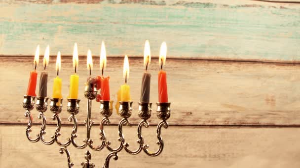 Hanukkah Velas Menora de Hanuka símbolo, tradición tradicional — Vídeo de stock