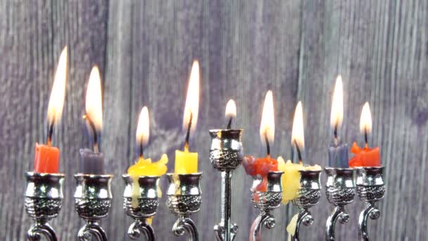 ユダヤ人の祝日のハヌカ本枝の燭台に — ストック動画