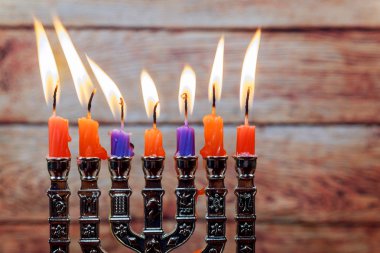 Yahudi tatil Hanukkah menorah ile yaratıcı arka plan.