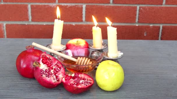 Rosh Hashanah kutlama. Yahudi yeni yıl tatili. Rosh Hashana. — Stok video