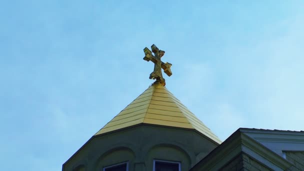 Apostolic Armenian church cross sky stone, summer, sunny, symbols — Stock Video