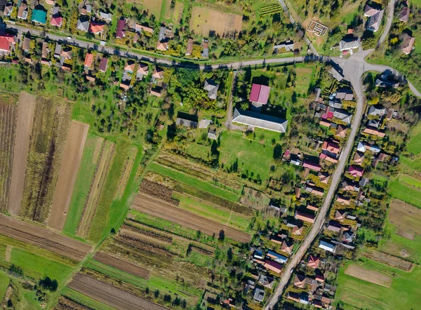 Vista Aérea Del Hermoso Pueblo Europeo Desde Una Altura Con — Foto de Stock