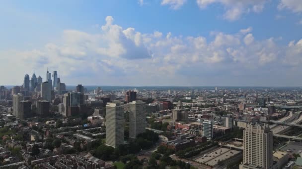 Perspective at aerial overhead view of the suburban area in the district with Philadelphia PA USA — Stock Video