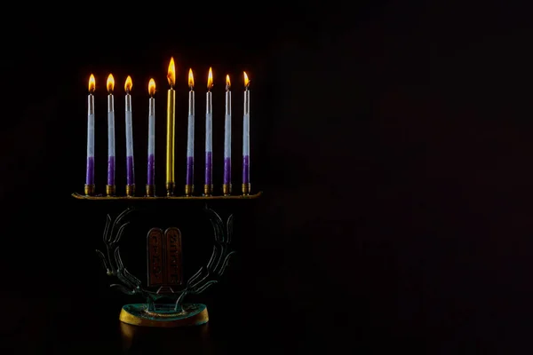 Jewish Lights Holiday Chanukah Burning Menorah Symbol Judaism Traditional Jewish — Stock Photo, Image