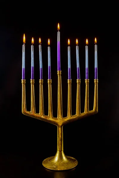 Menorah Καμένα Κεριά Για Hanukkah Στο Εβραϊκό Φεστιβάλ — Φωτογραφία Αρχείου
