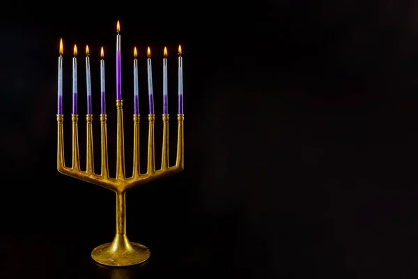 Chanoeka Met Hanukkiah Menorah Negen Kaarsen Traditionele Joodse Feestdag — Stockfoto