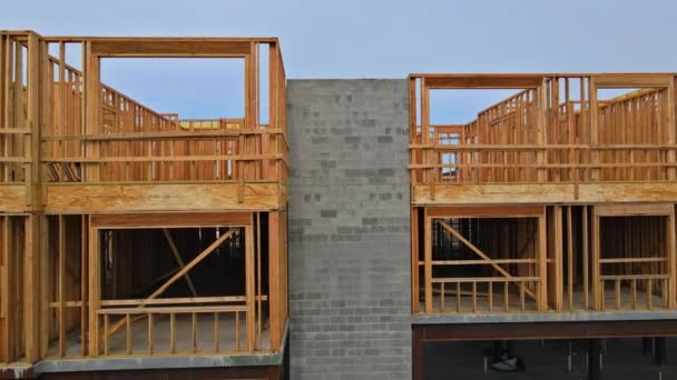 New residential construction home fragment of framing — Vídeos de Stock