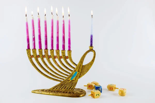 Menorá Hebraico Hanukkah Com Velas Acesas Símbolo Tradicional Para Férias — Fotografia de Stock