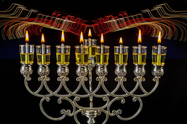 Εβραϊκή Γιορτή Των Φώτων Σύμβολο Διακοπών Chanukkah Μενόρα Κεριά Πετρελαίου — Φωτογραφία Αρχείου