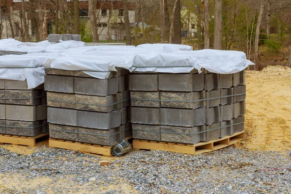 Industrial Cement Blocks Use Building Construction Unfinished Construction Site — Stock Photo, Image