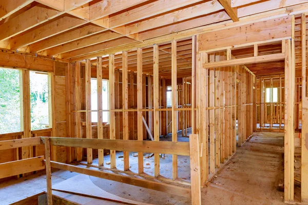 Unfinished Interior View House Residential Construction Wall Framing — Stock Photo, Image