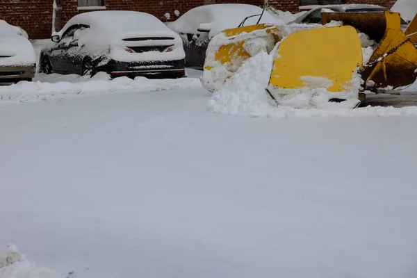 Winter Snow Removal Vehicle Removing Snow Heavy Snowfall Way — Stock Photo, Image