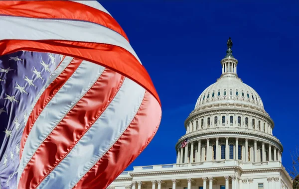 The United States Washington DC Capitol building with American flag