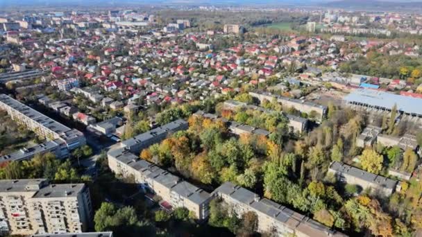 Aerial view over old town in Uzhhorod of historic city aerial view Transcarpathia, Ukraine — Stock Video