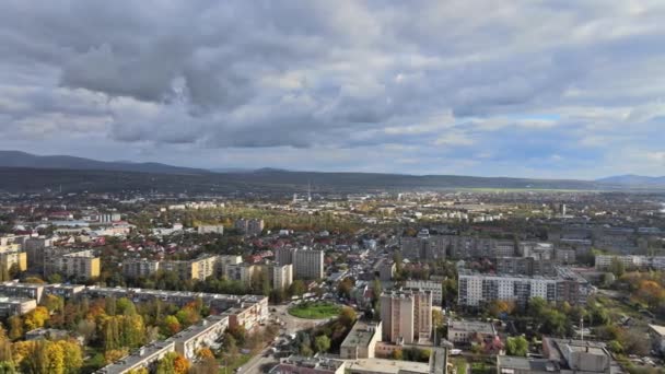 Panorama view from city Uzhgorod, located in Zcarpathia — стоковое видео