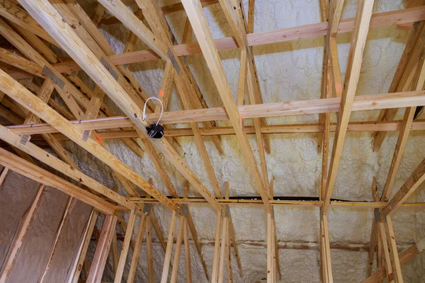 Casa Inacabado Construção Espuma Isolamento Cobertura Parede Sótão — Fotografia de Stock