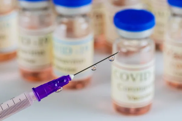 Vacuna Para Combatir Virus Covid Sars Cov Vial Jeringa Estériles — Foto de Stock